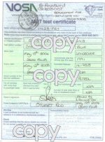 A copy of the UK MOT Certificate